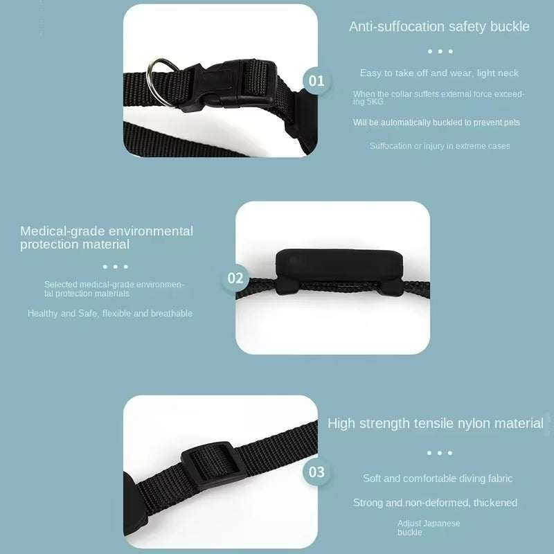 Schwarzes TrackTag™ Tracking-Halsband mit gewebtem Gurt, verstellbarer Schnalle und rechteckigem Tracker