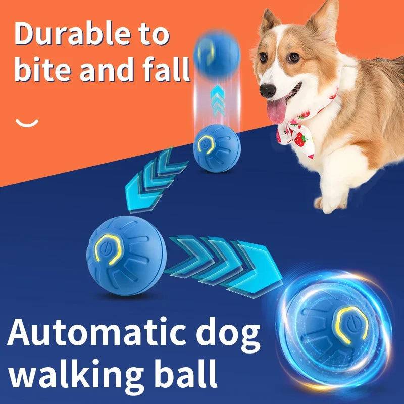 Blauer SmartBounce™ interaktiver Hundeball mit geformten Rillen und gelben Akzenten